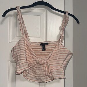 Forever 21 Blush Striped Ruffle Crop Top